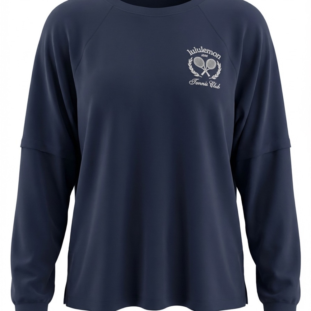 NWT Lululemon long sleeve Navy Blue T-shirt tennis logo on front/sleeves size 10